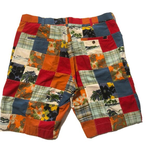 Loudmouth Wm's Tropical Palm Red/Blue/Orange/Ivory Patchwork Golf Shorts Size 0 - Picture 1 of 6